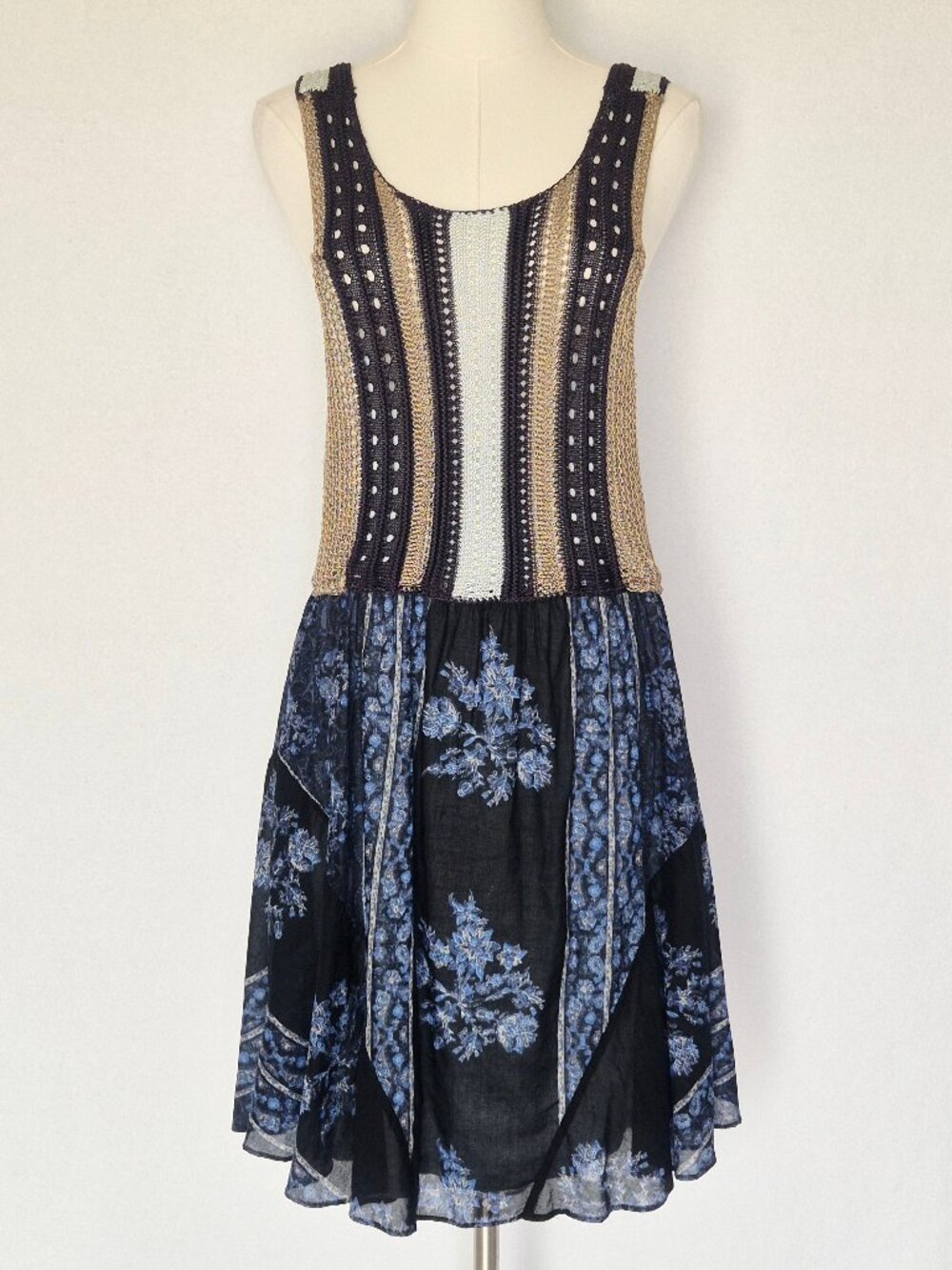 Free People Katies Crochet Mini Dress Sleeveless Scoop Neck Lined Blue